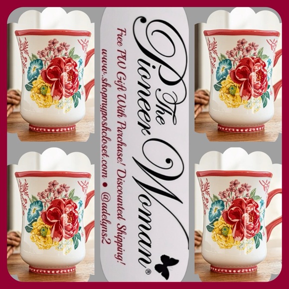 The Pioneer Woman Other - 🌺 New Pioneer Woman 2022 Fancy Flourish Pink 18-Ounce Stoneware Mugs, Qty 4